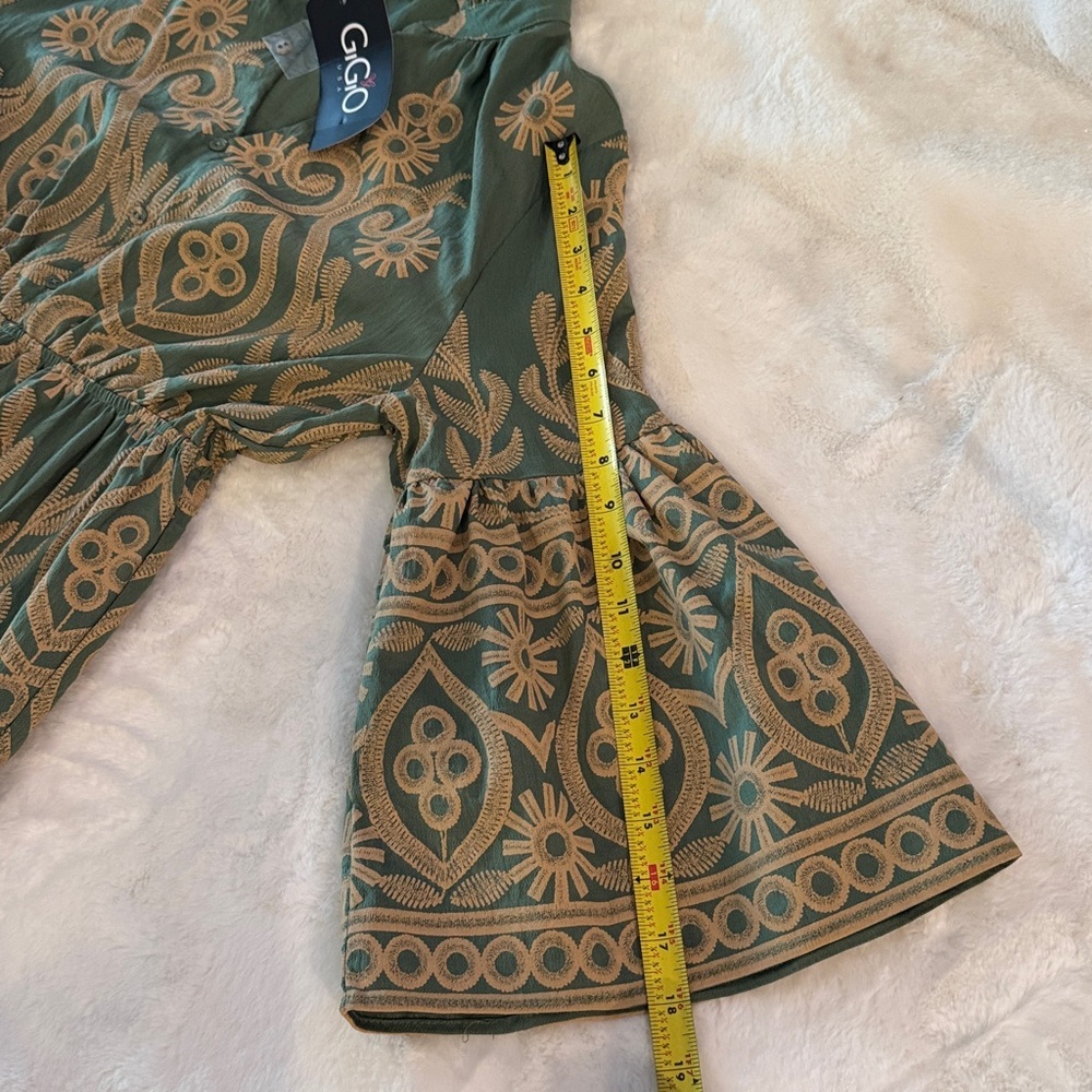Gigio Romantic Sage Textured Print Tiered  Midi- Maxi Dress w/ Bell Sleeves, NWT - Picture 13 of 16